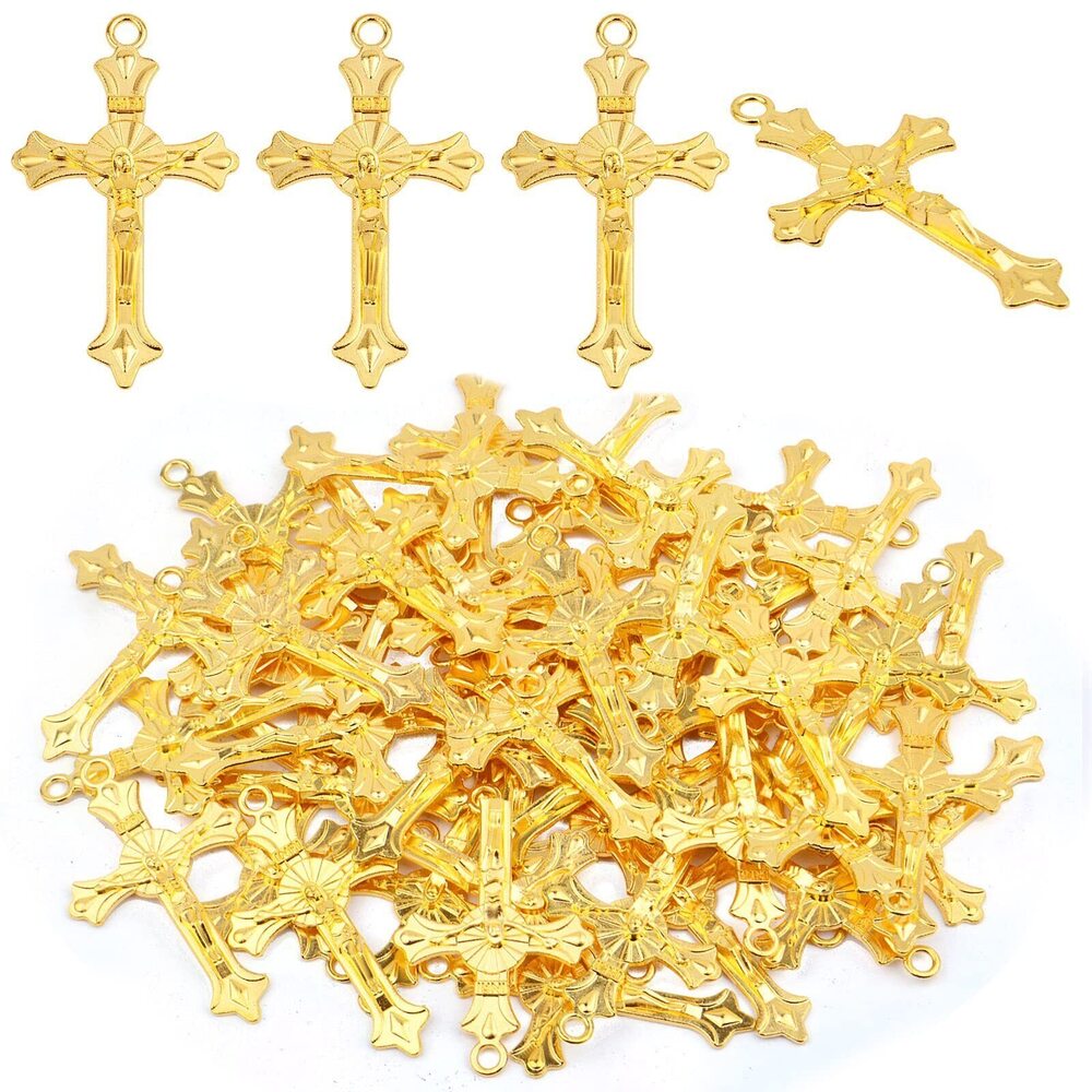 7818 50pcs Golden Cross Crucifix Charms Alloy Easter Ankh Jesus Cross